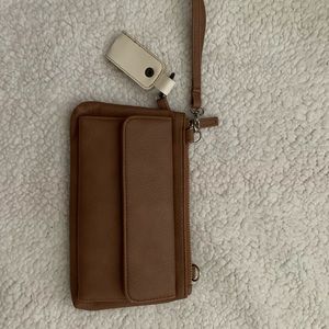 bag with attached wallet on front